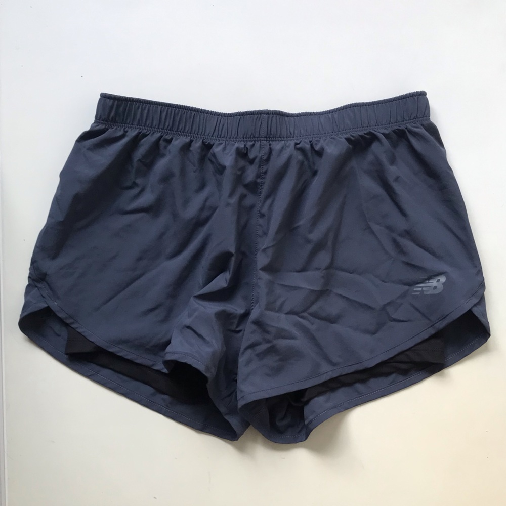 New balance slate gray athletic running shorts with liner shorts underneath
